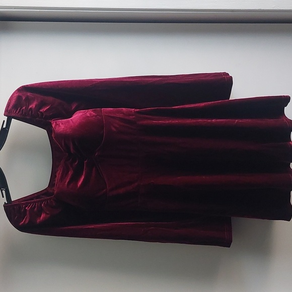 Ruched Sweetheart Neck Velvet Velour Dress Burgundy Whimsigoth Fairygrunge M - Picture 5 of 5
